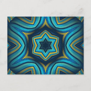 Carte Postale Magnifique Art de Mandala Bleu et Jaune Abstrait