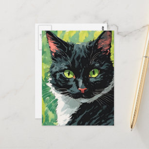 Carte Postale Magnifique chat noir et blanc