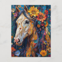 Magnifique cheval avec des fleurs colorées