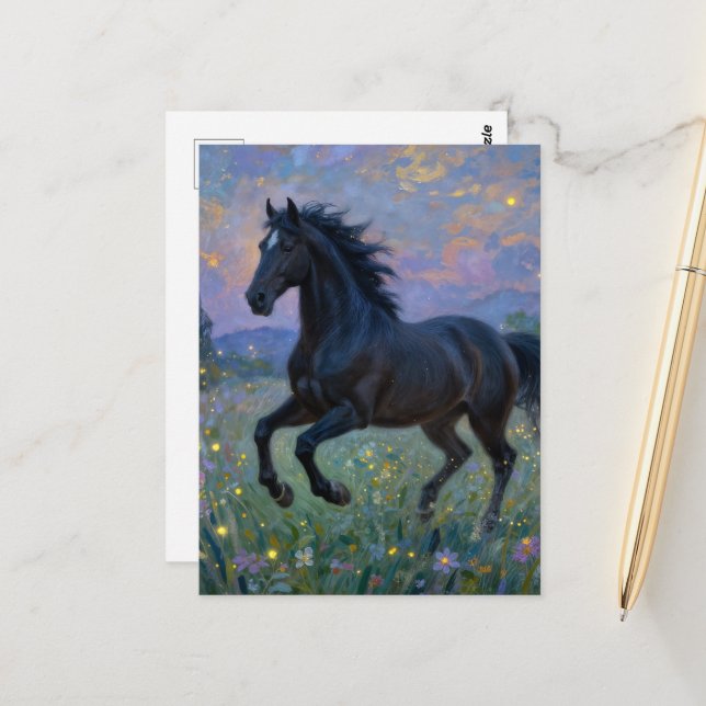 Carte Postale Magnifique cheval dans le pré  (Devant/Arrière en situation)