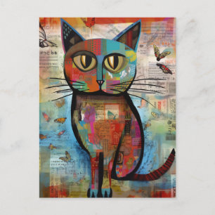 Carte Postale Magnifique Colorful Cat Butteflies Collage