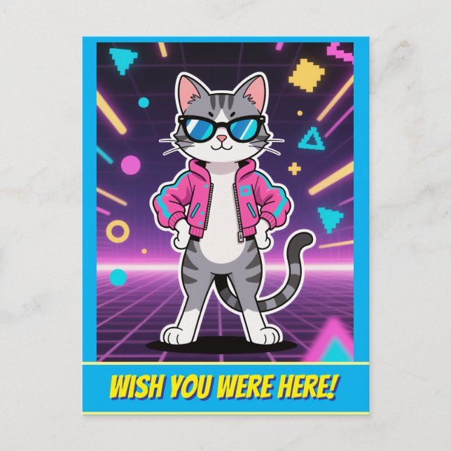 Carte Postale Magnifique Cool Retro Gamer Cat (Devant)