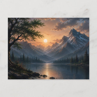 Carte Postale Magnifique coucher de soleil sur le lac de montagn