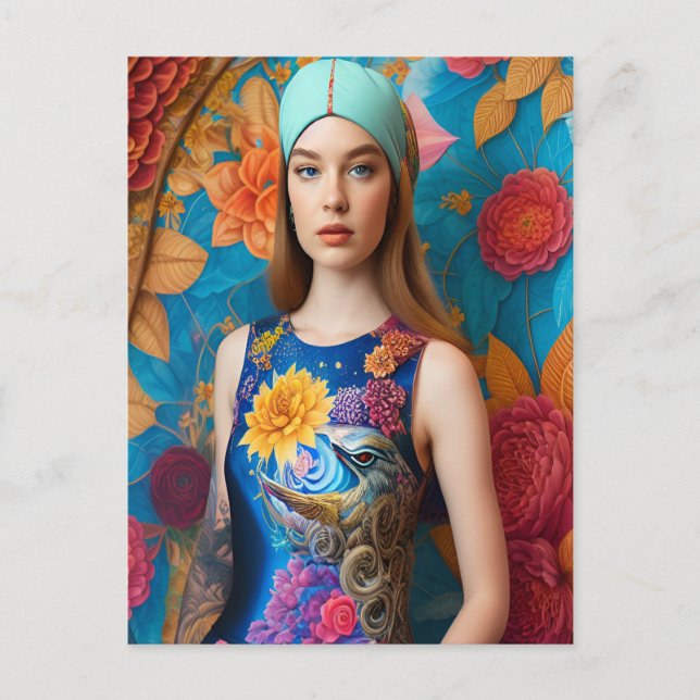 Carte Postale Magnifique dame avec tatouage (Devant)