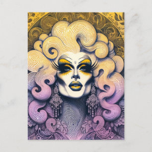 Carte Postale Magnifique Drag Queen Jaune violet