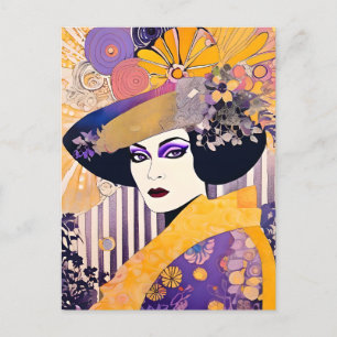 Carte Postale Magnifique Drag Queen violet jaune