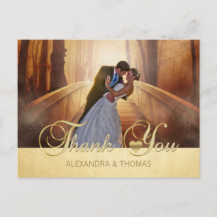 Carte Postale Magnifique Elegant Gold Heart Merci Mariage