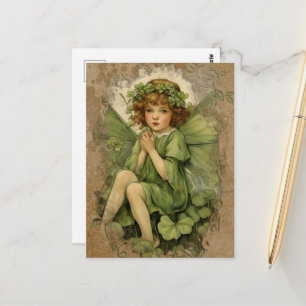 Carte Postale Magnifique Fée Vintage et Trèfles