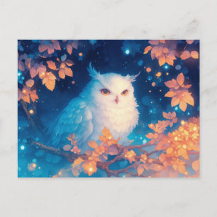 Carte Postale Magnifique Hibou Blanc dans une forêt d'automne lu