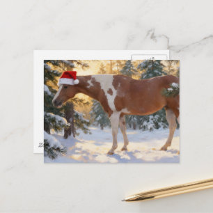 Carte Postale Magnifique jument Paint Horse de Noël 