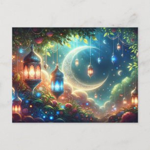 Carte Postale Magnifique lune et lanternes de Ramadan