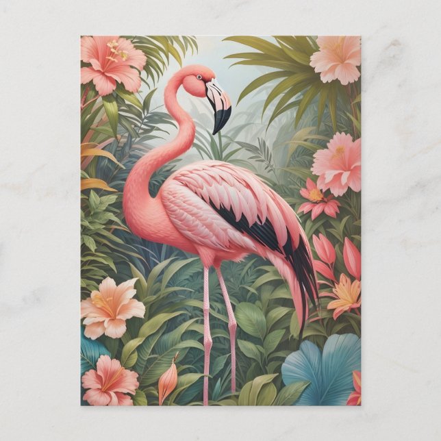 Carte Postale Magnifique oiseau de Flamant rose rose tropical (Devant)