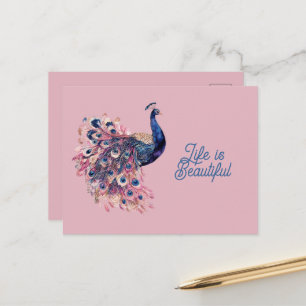 Carte Postale Magnifique Paon Bleu Rose Bleu Marine