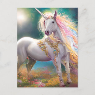 Carte Postale Magnifique Plein Corps Blanc Unicorne