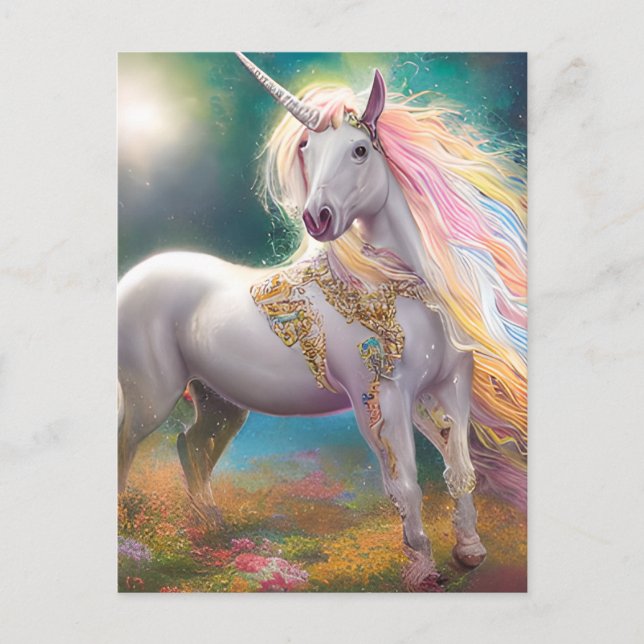 Carte Postale Magnifique Plein Corps Blanc Unicorne (Devant)