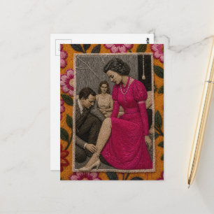 Carte Postale Magnifique robe rose chaud mode collage de couture