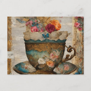 Carte Postale Magnifique Teacup Média Mixte Peinture Collage