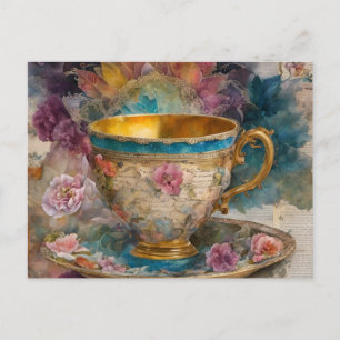 Carte Postale Magnifique Teacup Mélange De Peinture Média