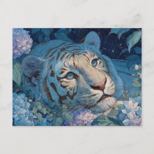 Carte Postale Magnifique Tigre Bleu dans le Jardin d'Hydrangeas