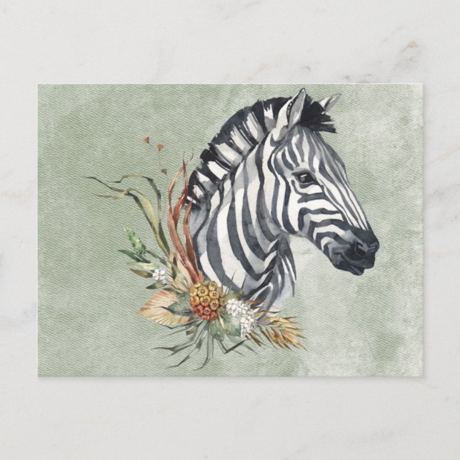 Carte Postale Magnifique Zèbre à l'aquarelle (Devant)