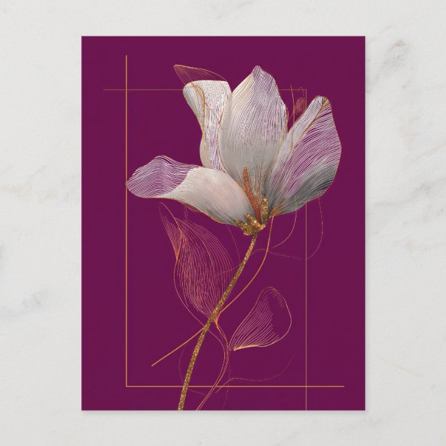 Carte Postale Magnolia blanche ligne dorée magenta (Devant)