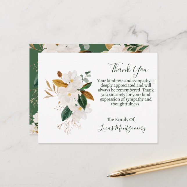 Carte Postale Magnolia Remerciement pour des funérailles, Sympat (Devant/Arrière en situation)