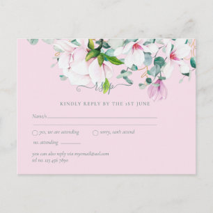 Carte Postale Magnolias roses Sauge Eucalyptus Mariage rsvp  Car