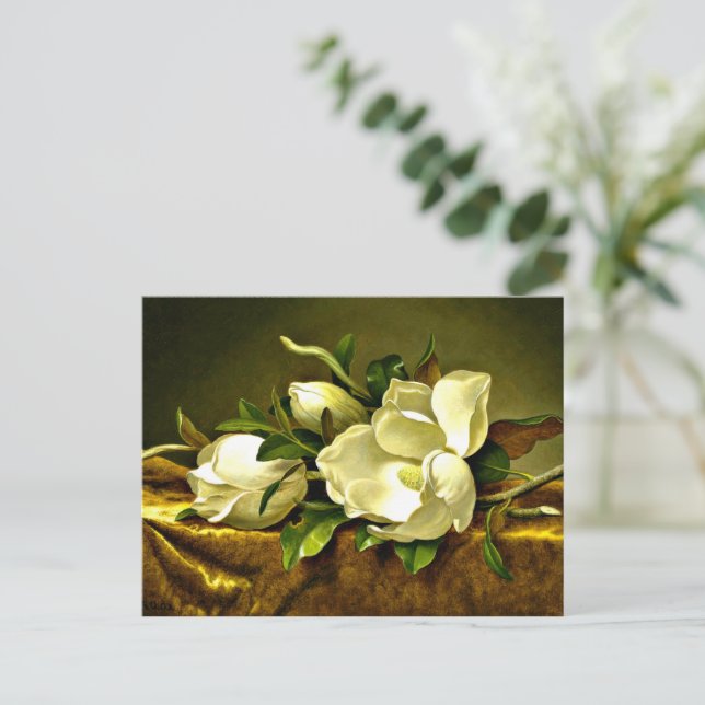 Carte Postale Magnolias sur le tissu en velours or (Debout devant)