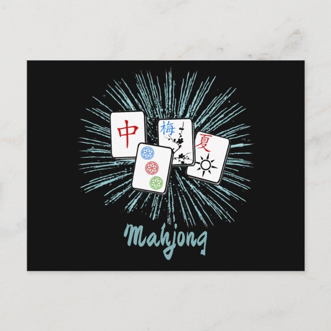 Carte Postale Mahjong Tiles Blue Starburst Custom (Devant)