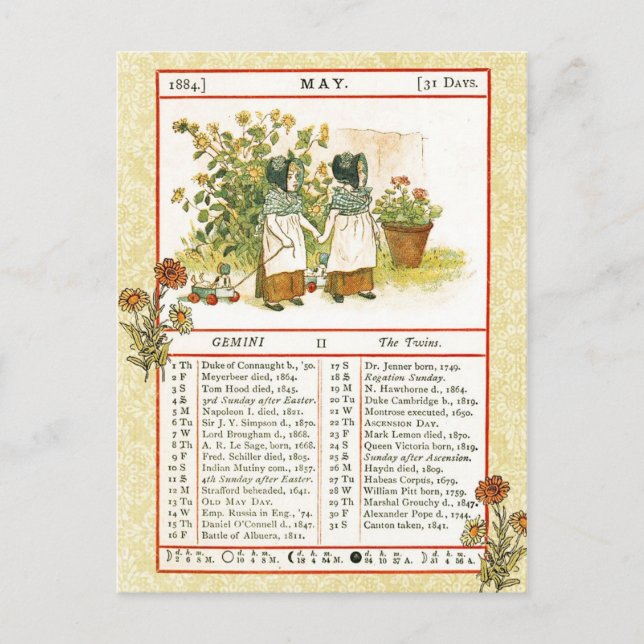 Carte Postale Mai 1884 Almanac. Gemini, Les Jumeaux (Devant)