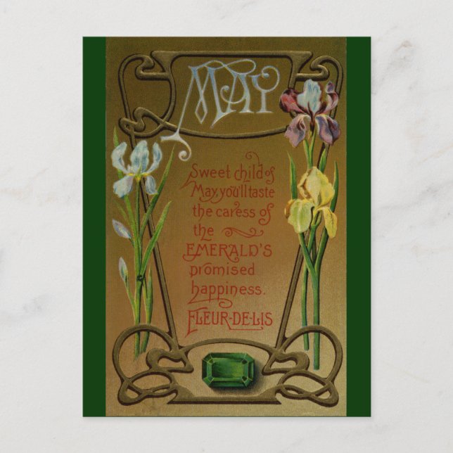 Carte Postale Mai Birthday Emerald et Irises (Devant)