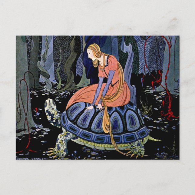 Carte Postale Maiden & Turtle ~ Peinture d'Art de Conte Fée Fran (Devant)