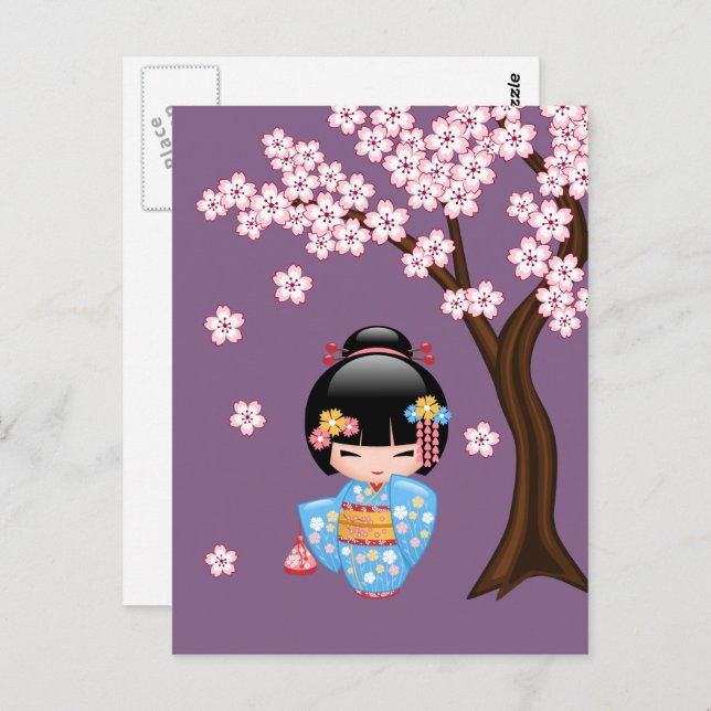 Carte Postale Maiko Kokeshi Doll - Geisha Vous êtes les bienvenu (Devant / Derrière)