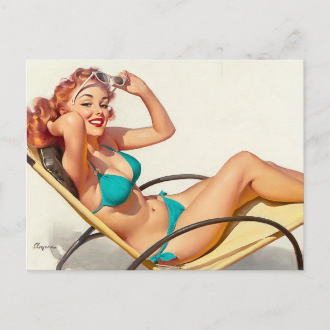 Carte Postale Maillot de bain turquoise Pin Up (Devant)