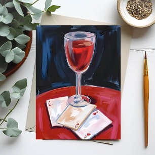 Carte Postale Main de poker trois As chanceux Aquarelle vin