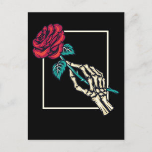 Carte Postale Main de squelette avec rose de la mort florale rom