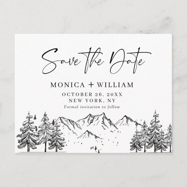 Carte Postale Main Drawn Mountains Forest Wedding Enregistrer la (Devant)
