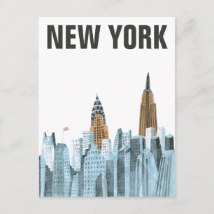 Carte Postale Main Drawn New York City, New York