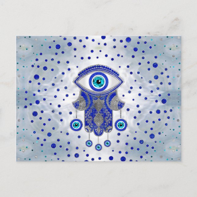 Carte Postale Main Hamsa - Main de Fatima Lapis Lazuli et Argent (Devant)