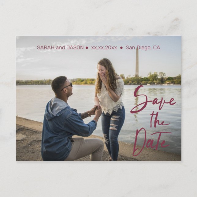 Carte Postale main rouge marsala lettrage enregistrer la date (Devant)