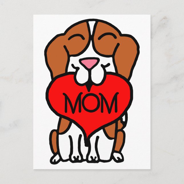 Carte Postale Main tiré Beagle Coeur maman (Devant)