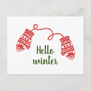 Carte Postale Main tiré chaud hiver Mittens Noël vacances
