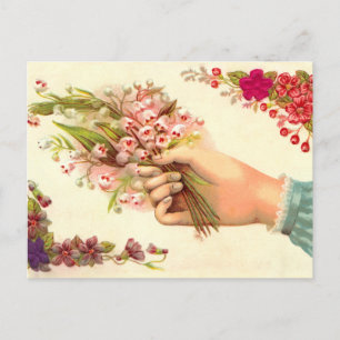 Carte Postale Main vintage de l'amour Offrir Lys de la Vallée