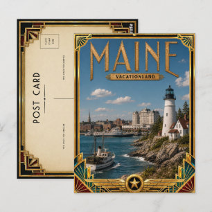 Carte Postale Maine Art Déco Vintage de l'Âge d'Or