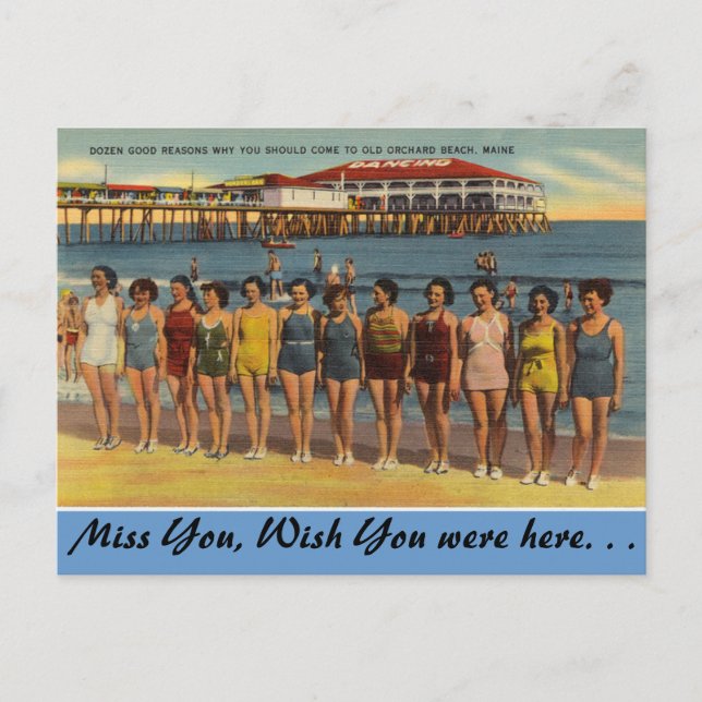 Carte Postale Maine, Beautés de baignade, Plage Old Orchard (Devant)