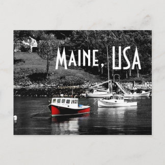 Carte Postale Maine Color On Black Boat Postcard