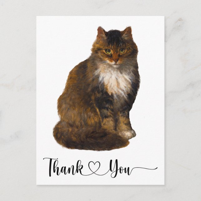 Carte Postale Maine Coon Cat Portrait Art Merci Script Coeur (Devant)