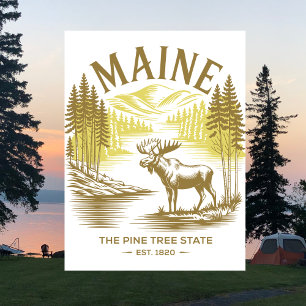 Carte Postale Maine Le Pine Tree State Est. 1820 Moose Travel