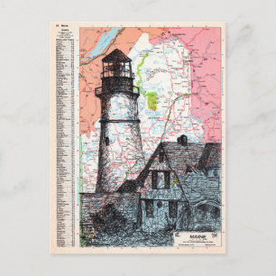 Carte Postale Maine Map Art