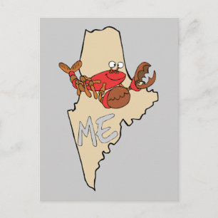 Carte Postale Maine ME Cartoon Map avec l'art du homard